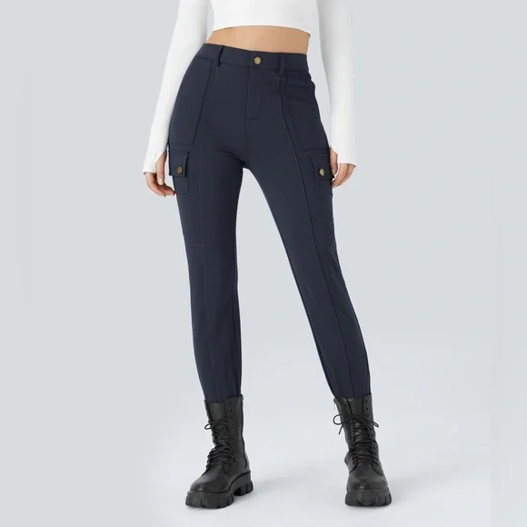 Halara High Waisted Button Zipper Multiple Pockets Solid Skinny Cargo Pants - Picture 1 of 13